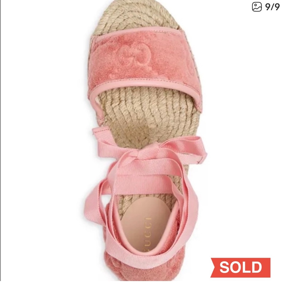 Gucci Women's Ankle Tie Espadrille Wedge Sandals